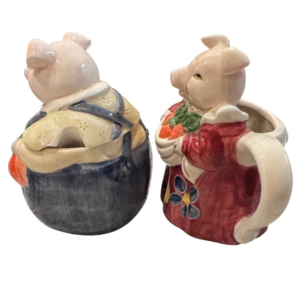 Edith Otagiri Collection Pig Farmer Creamer Sugar‎ Bowl Ceramic Male has chips